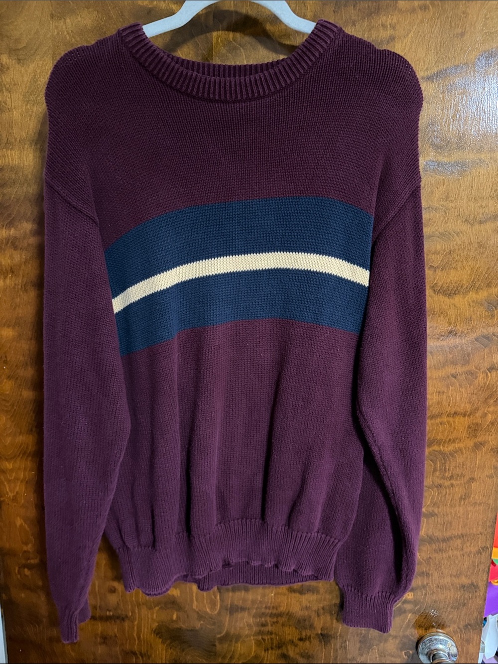 croft & barrow Burgundy Sweater with Navy and Cream Stripe